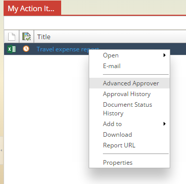Screenshot showing alternative access to Advanced Approver wizard.